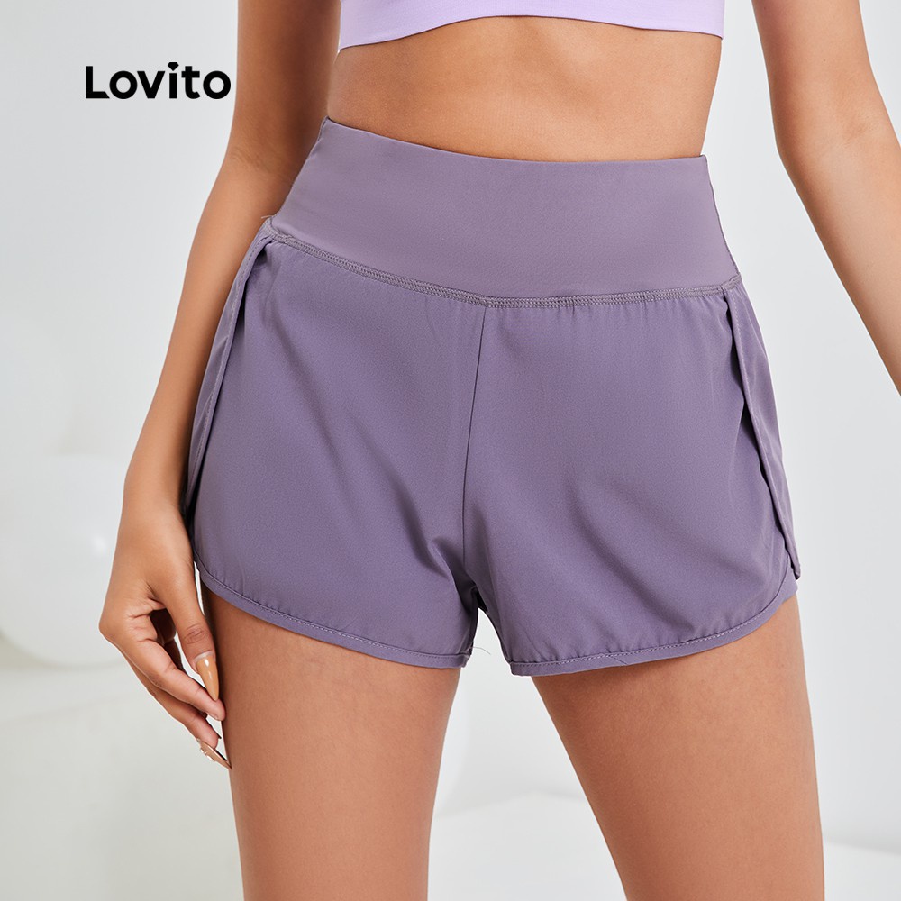 Quần Lovito dáng ôm thể thao cạp cao thoải mái màu trơn cơ bản L13X095 (Màu tím)