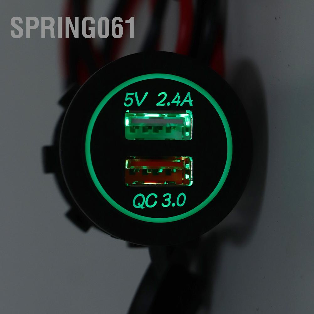 Spring061 Bộ sạc điện thoại di động trên xe hơi USB kép chống nước Sạc nhanh an toàn cho QC 3.0