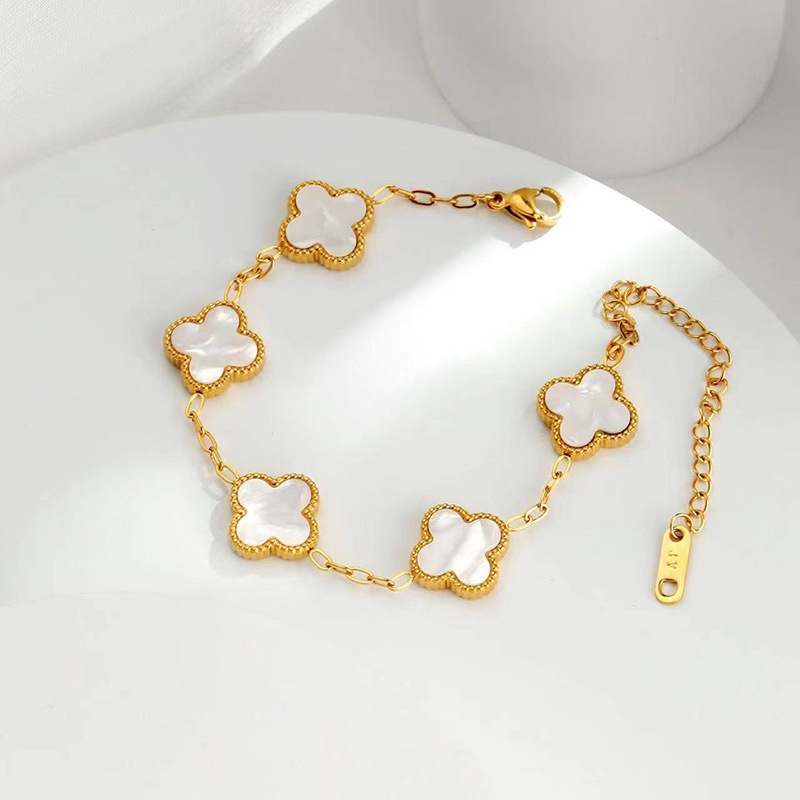 Vòng Tay Cỏ Bốn Lá May Mắn Mạ Vàng 18K Hai Mặt Thời Trang