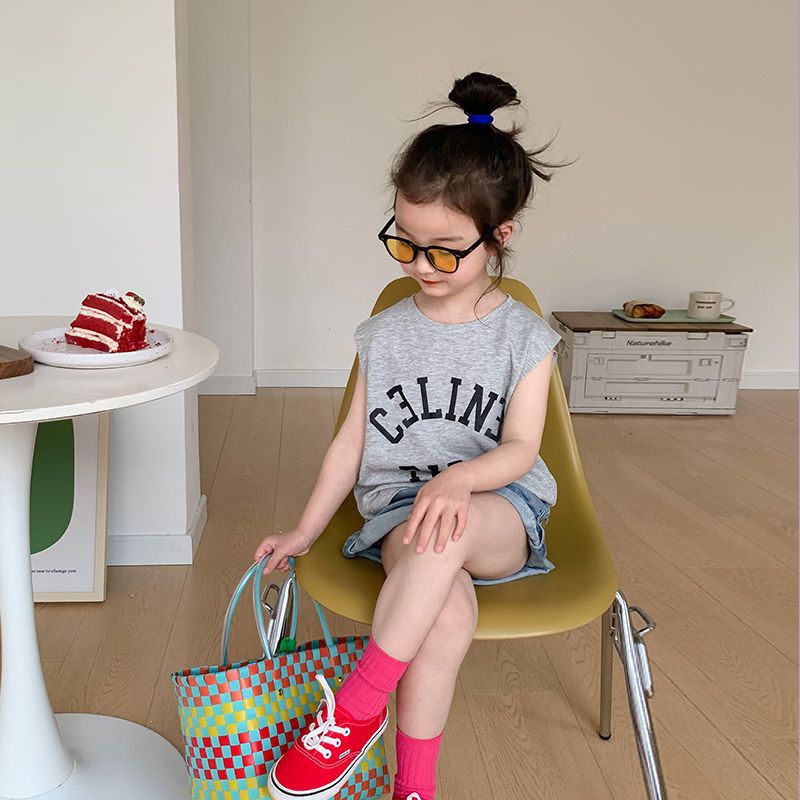 Áo Thun Cotton Sát Nách Thoáng Khí Nhanh Khô In Họa Tiết Hoạt Hình Phong Cách Hàn Quốc Thời Trang Mùa Hè Cho Bé Gái