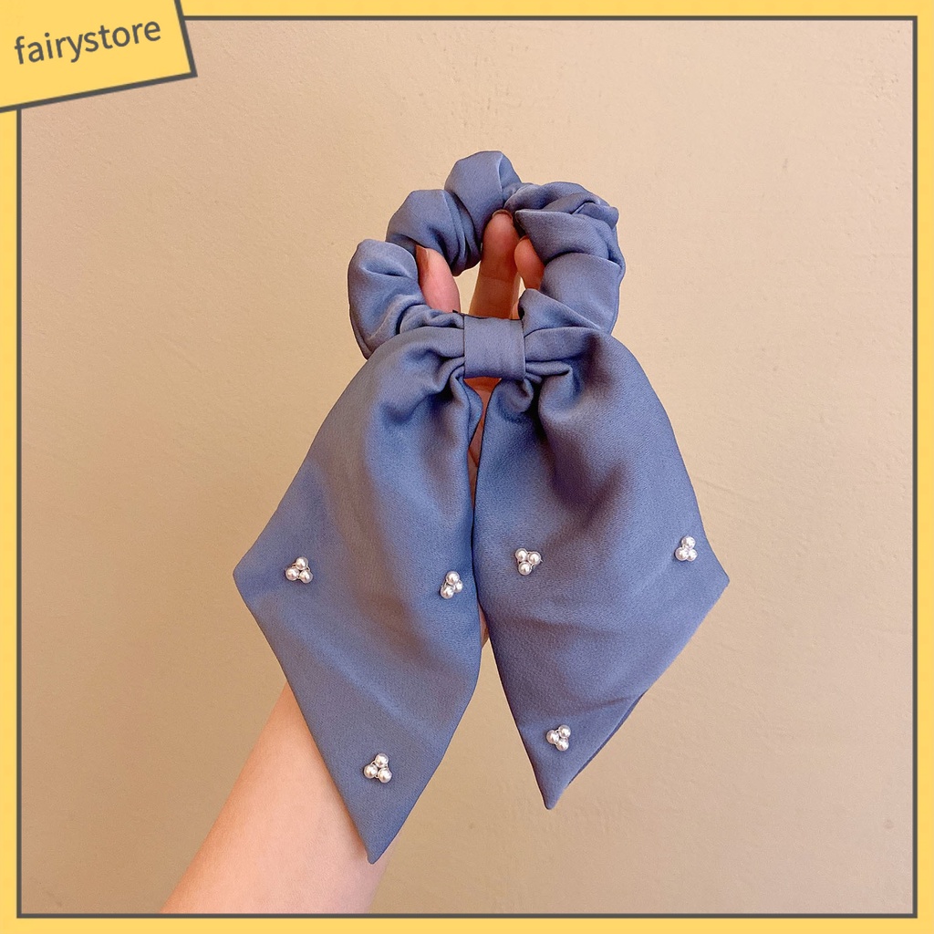 Dây Cột Tóc Đính Nơ Ruy Băng Và Ngọc Trai Giả Mini Thanh Lịch Cho Nữ