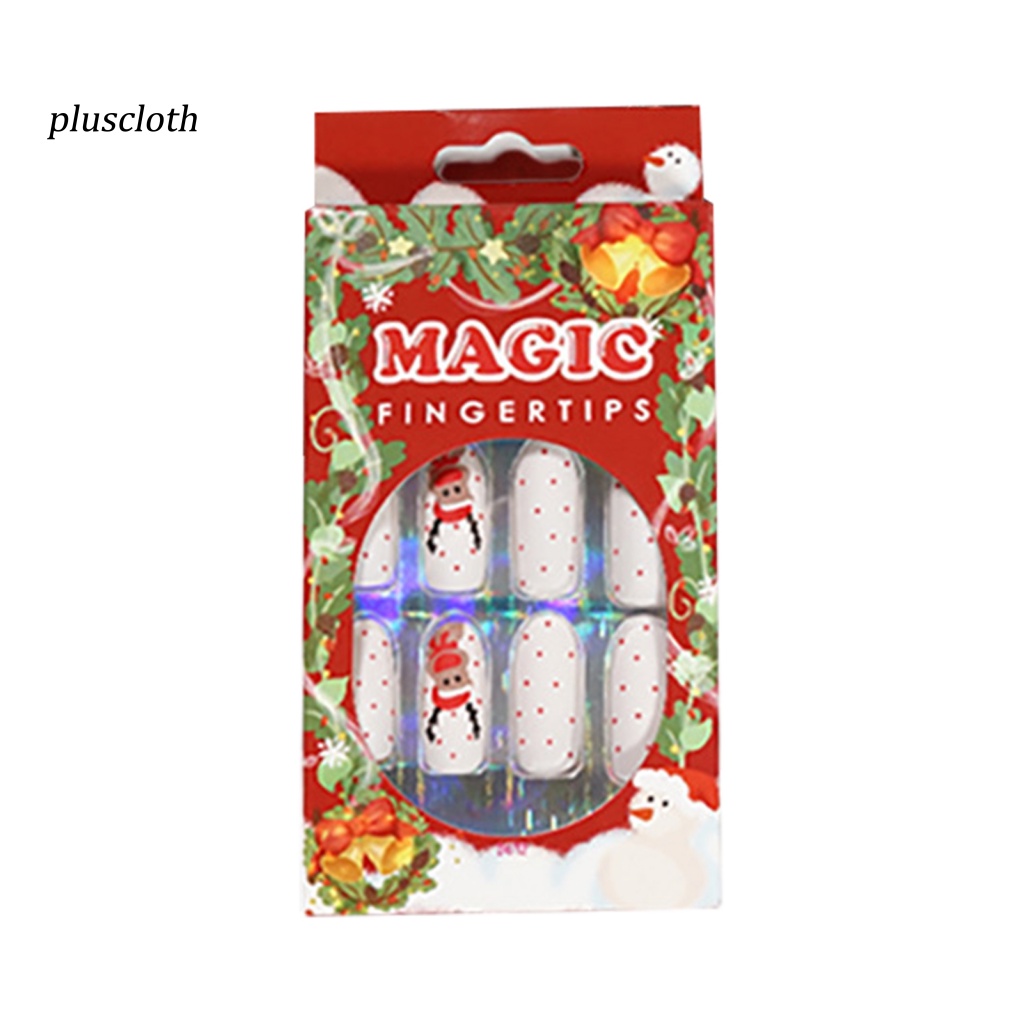 &lt; Pluscloth &gt; Set 24 Móng Tay Giả Dạng Nhấn Siêu Mỏng Phong Cách Giáng Sinh Có Thể Tháo Rời