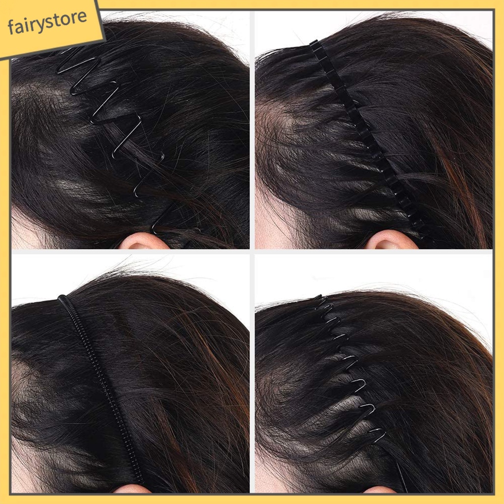 Set 9 Băng Đô Cài Tóc Rửa Mặt / Trang Điểm Hình Gợn Sóng Màu Đen Co Giãn