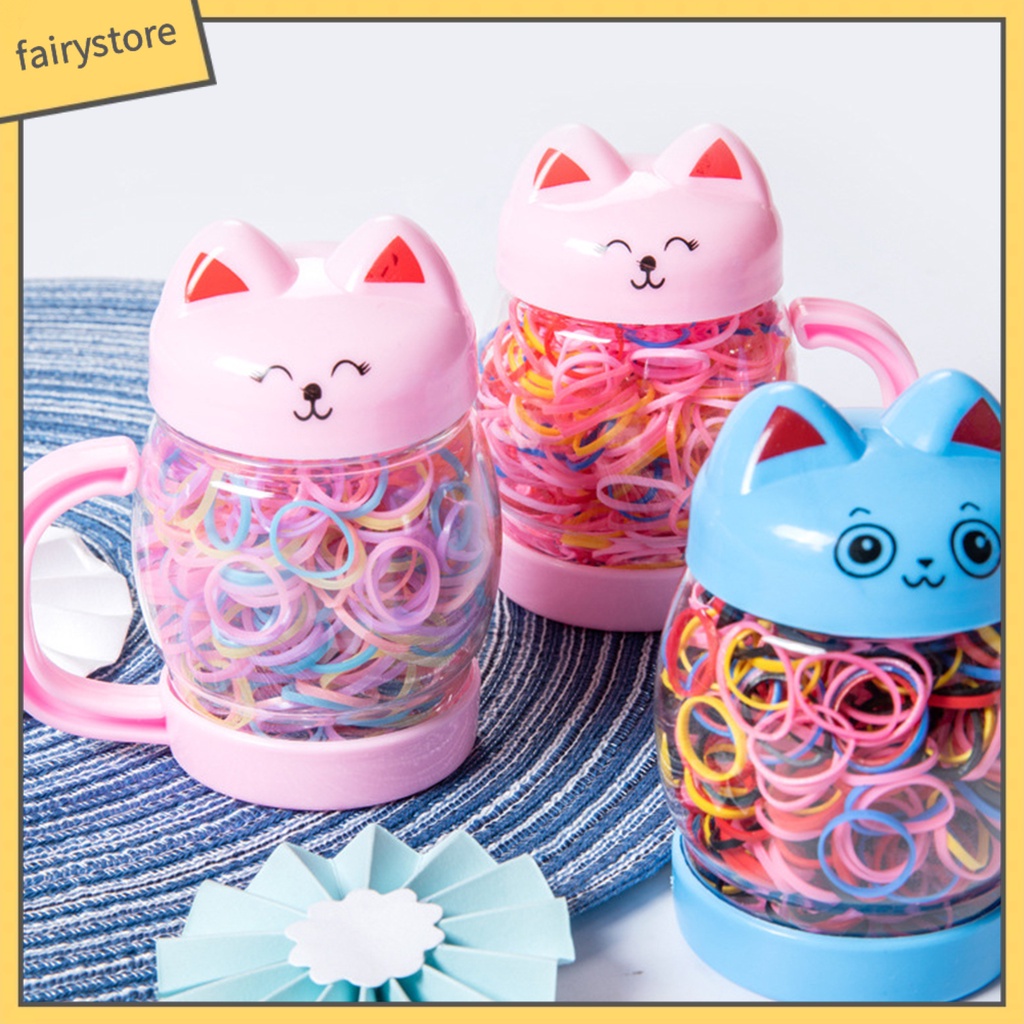 1 Bộ Dây Cao Su Buộc Tóc Đuôi Ngựa Co Giãn Màu Sáng Phong Cách Hoạt Hình Dùng Làm Giá Đỡ Chai Nước Cho Trẻ Em