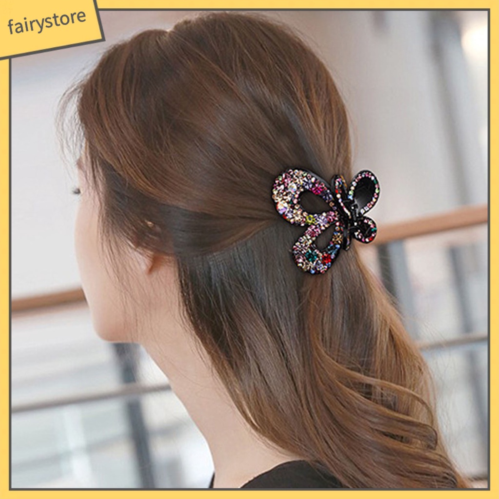 Kẹp Tóc Càng Cua Đính Đá Hình Bướm Bằng Nhựa Cho Nữ