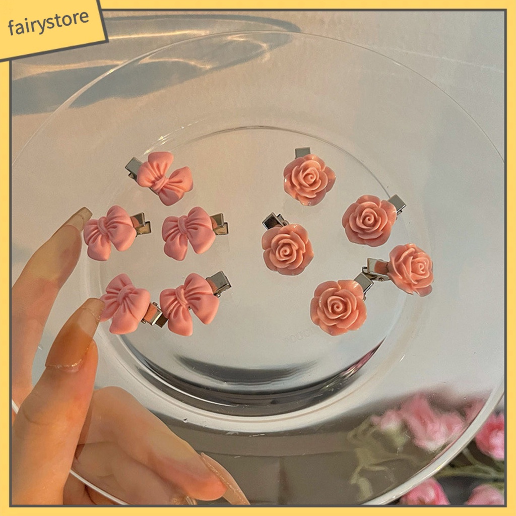 Kẹp Tóc Hình Nơ Hoa Hồng Mini Bằng Hợp Kim Chống Trượt Trang Trí Hàng Ngày Cho Nữ