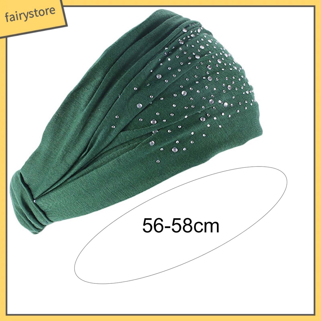 Băng Đô Cài Tóc Bản Rộng Co Giãn Tốt Màu Trơn Đính Đá Cho Nữ