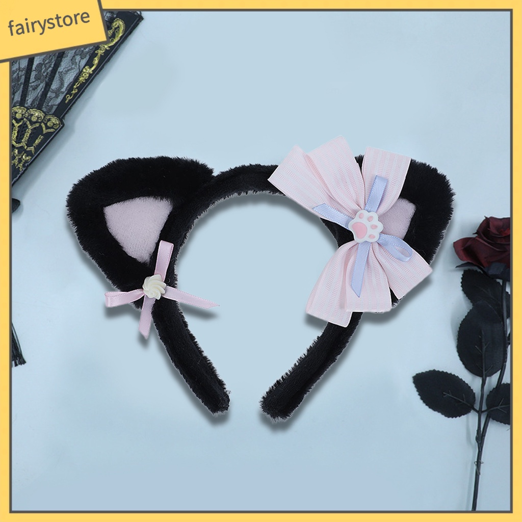 Băng Đô Cài Tóc Tai Mèo Hoạt Hình Phối Lông Chống Trượt Dành Cho Nữ