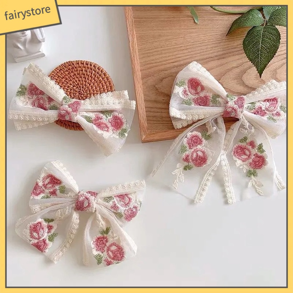 Kẹp Tóc Hình Nơ Ren Tinh Tế Chống Mòn Cho Nữ