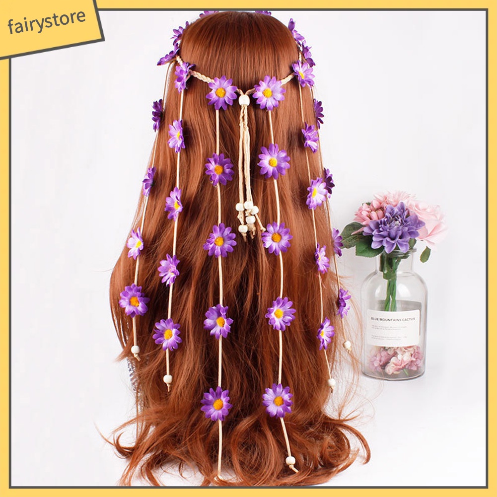 Vòng Hoa Hướng Dương Đính Tua Rua Phong Cách Boho Cho Nữ