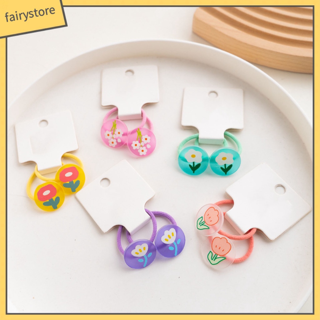 1 Cặp Dây Buộc Tóc Cao Su Mềm In Hoa Màu Kẹo Ngọt Dành Cho Bé