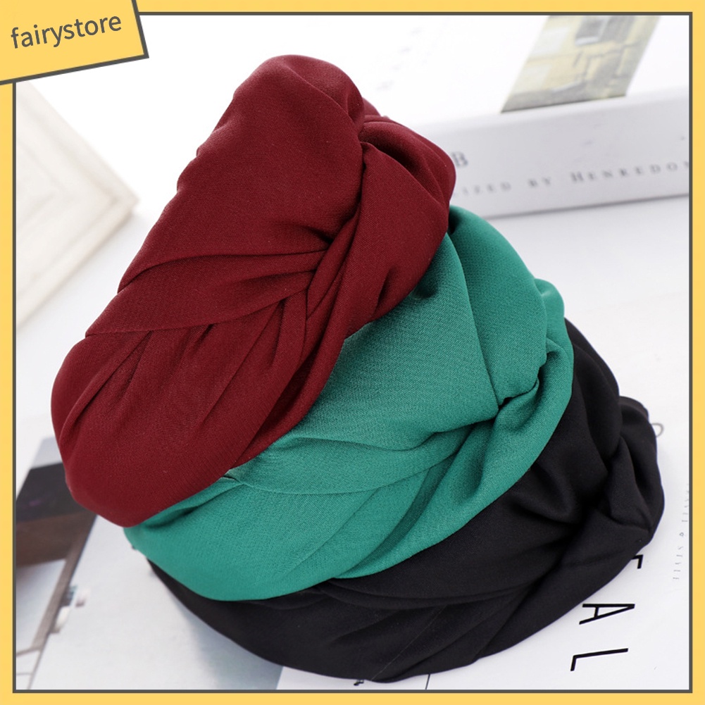 Băng Đô Cài Tóc Bản Rộng Màu Trơn Thắt Nút Chéo Thời Trang Cho Nữ