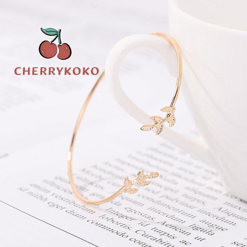🍒🍒CHERRYKOKO Vòng tay hở hình chiếc lá thời trang Hàn Quốc cho nữ