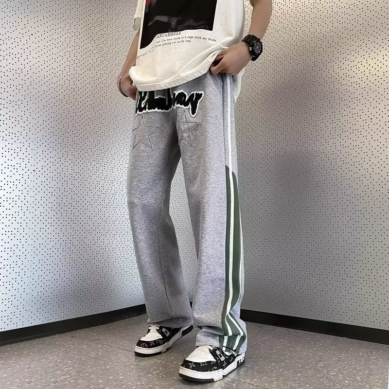 Quần Thể Thao Ống Đứng Kẻ Sọc Thêu Họa Tiết Phong Cách Đường Phố Mỹ Thời Trang Mùa Hè Cho Nam