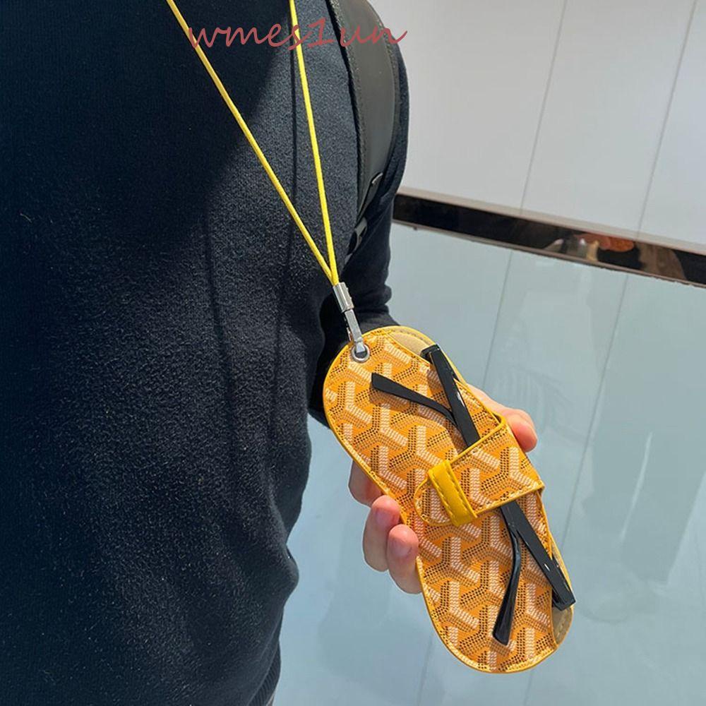 Túi Đựng Mắt Kính Bằng Da PU Họa Tiết Kẻ Sọc Và Chữ WMES15H Kèm Dây Đeo Cổ Tiện Dụng Ốp