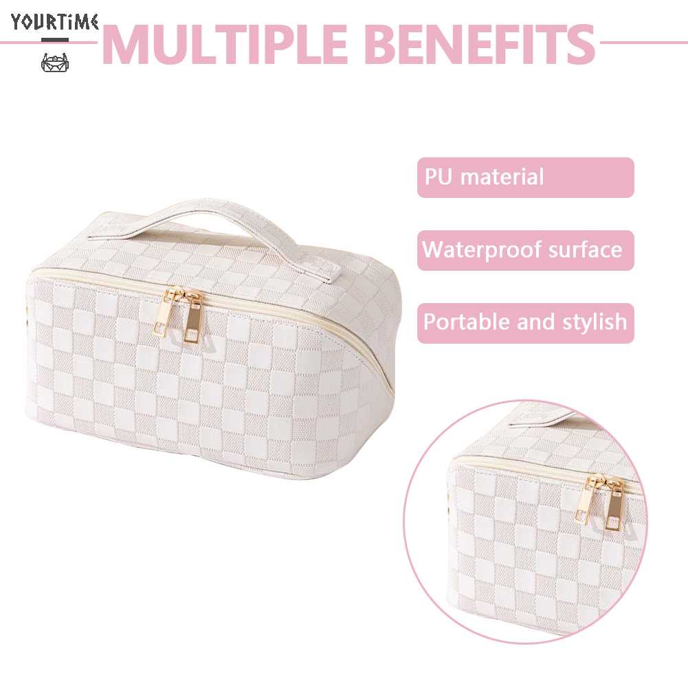 Túi Đựng Mỹ Phẩm Bằng Da PU Sức Chứa Lớn Họa Tiết Kẻ Sọc Thời Trang Mùa Hè Cho