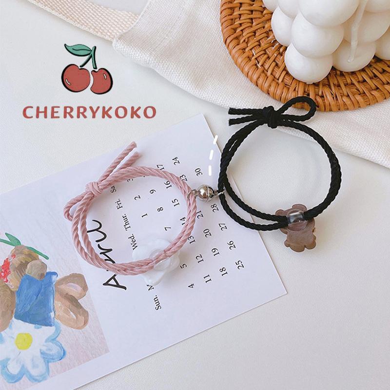 🍒🍒CHERRYKOKO Vòng Đeo Tay Cặp Đôi Bằng Cao Su Hút Nam Châm Hình Gấu/Thỏ Dễ Thương Cho Nữ
