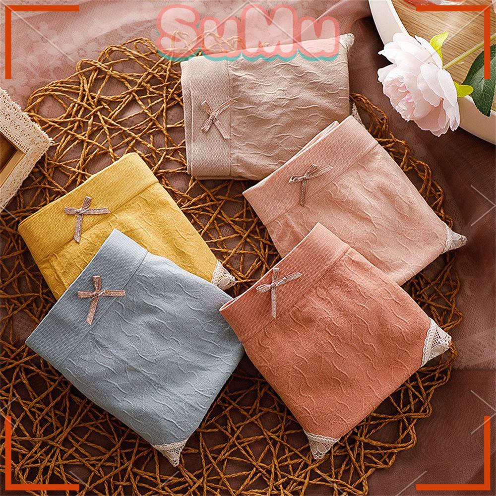 Quần Lót Cotton Lưng Vừa Phối Ren Thoáng Khí Dành Cho Nữ