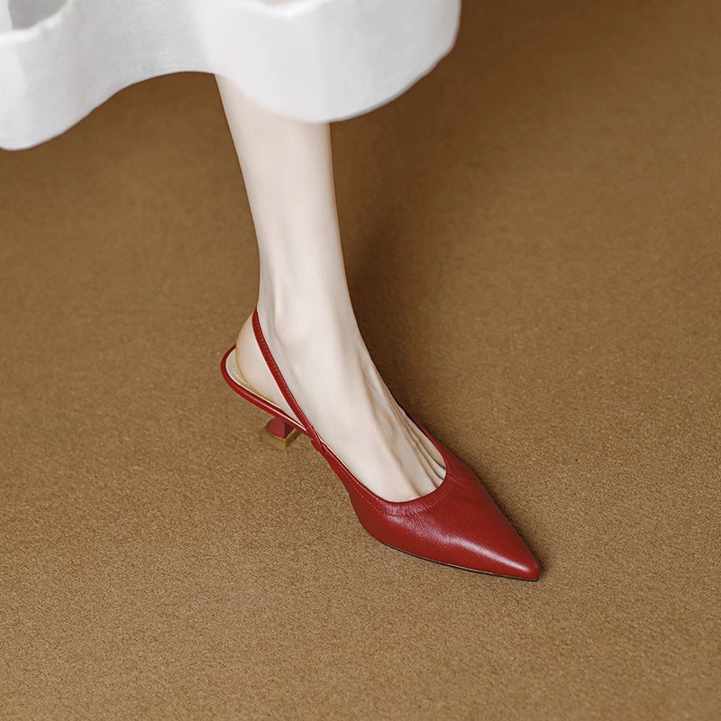 Duoya Giày Cao Gót Da Mềm Mũi Nhọn Miệng Nông Hở Ngón Đế Mềm Cho Nữ Miễn Phí Vận Chuyển