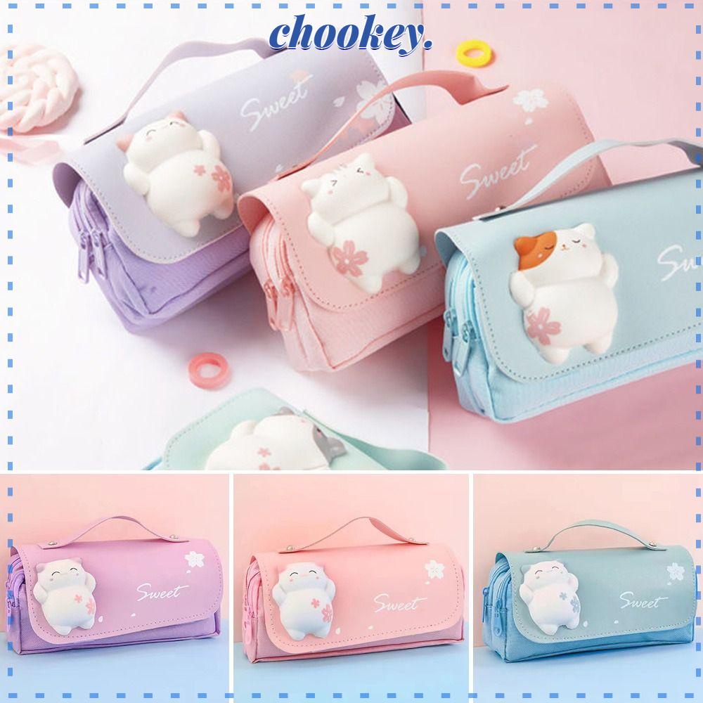 CHOOKEY Túi Đựng Bút Chì Hai Ngăn Có Khóa Kéo Tiện Dụng Cho Học Sinh