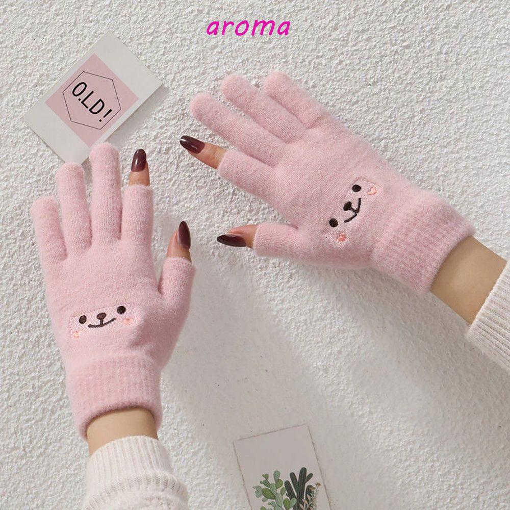 Găng Tay Len Cashmere Hở Ngón Hình Mặt Cười Dễ Thương Dùng Khi Chơi Game / Chơi Điện Thoại