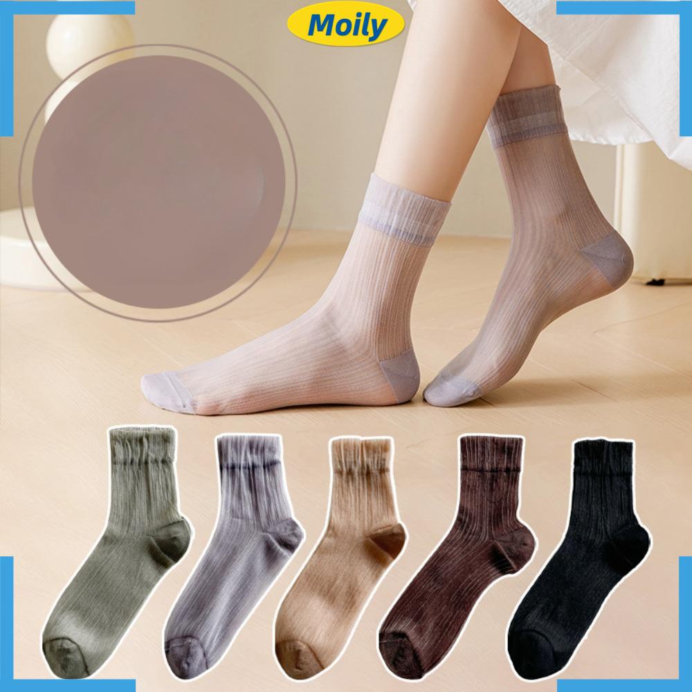 Bộ 5 Đôi Vớ Ren Nhẹ Nhàng Trong Suốt Thời Trang Mùa Hè Cho Nữ