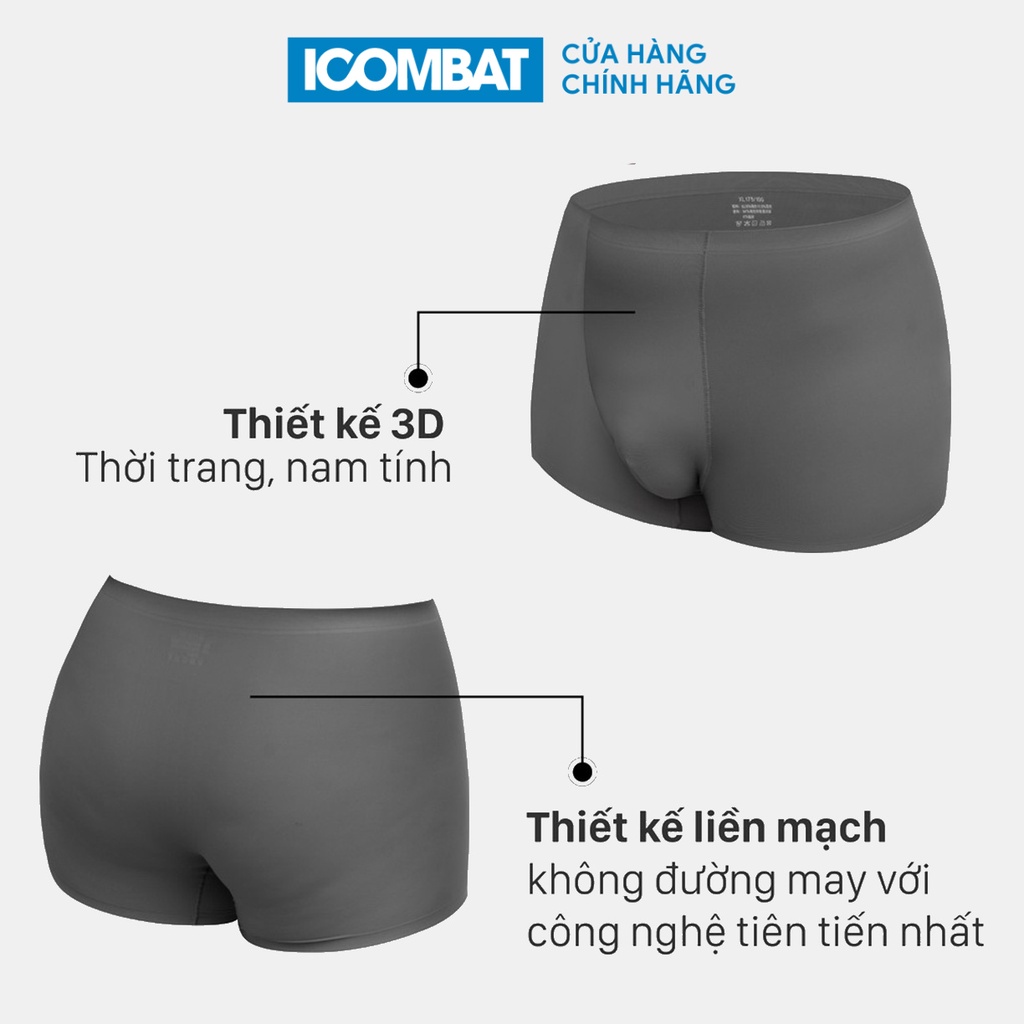 Combo 4-6 quần lót boxer nam iCOMBAT chất liệu lụa sữa SilkTek™ Bộ sịp đùi lụa lạnh không đường may