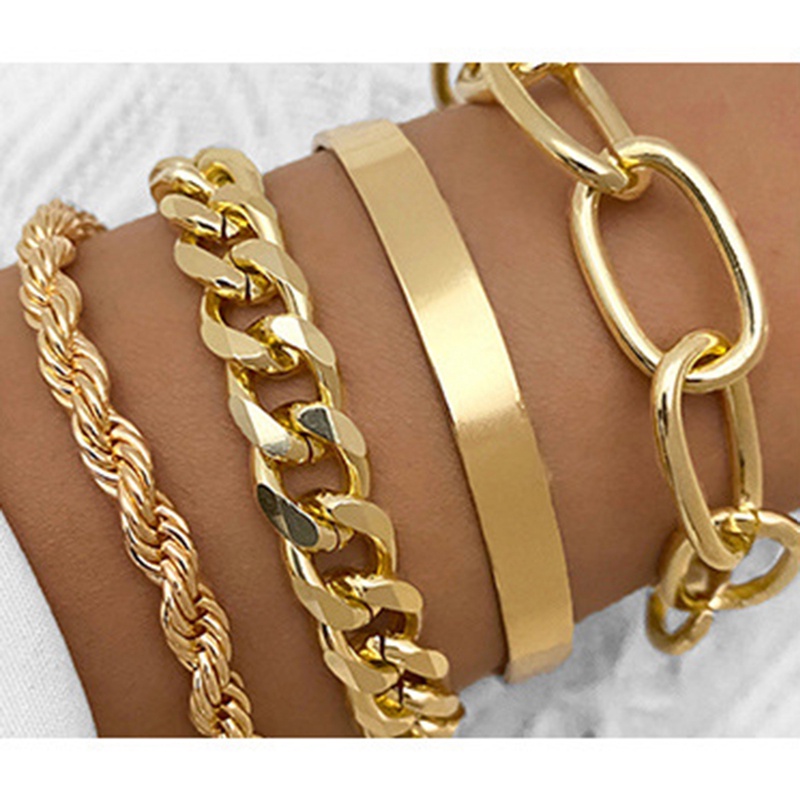 Ygt Set 4 Vòng Đeo Tay Dây Xích Kim Loại Dày Dặn Phong Cách Punk Cổ Điển Thời Trang Cho Nữ