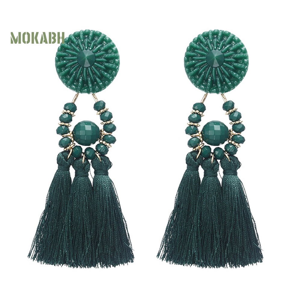 [Mok Abh] Bông Tai Tròn Đính Hạt Nhựa Resin Phong Cách Bohemian