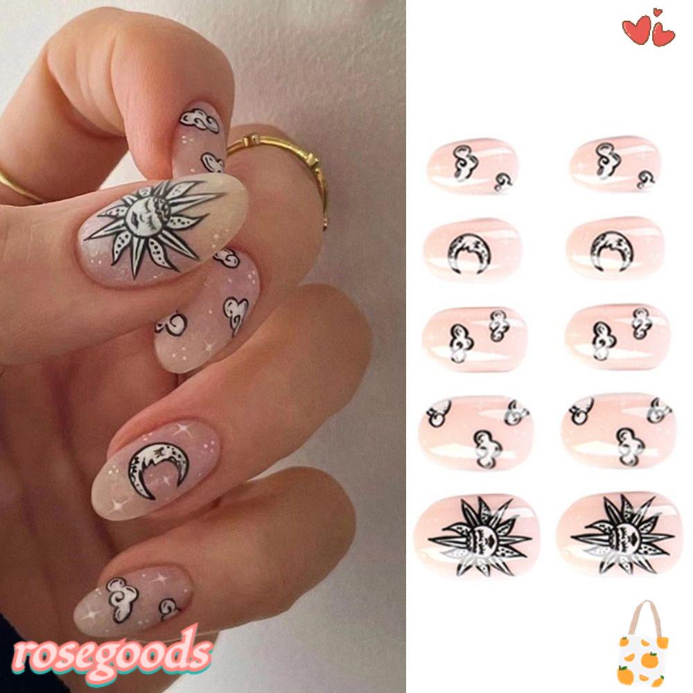 Set 24 Móng Tay Giả Có Thể Tháo Rời Hình Trăng Sao DIY