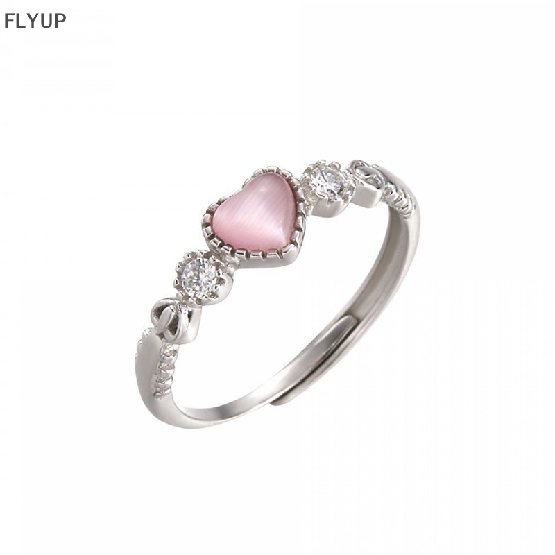 Flyup Nhẫn Bạc Hình Trái Tim Đá opal Hồng Phong Cách punk Dễ Thương Cho Nữ vn