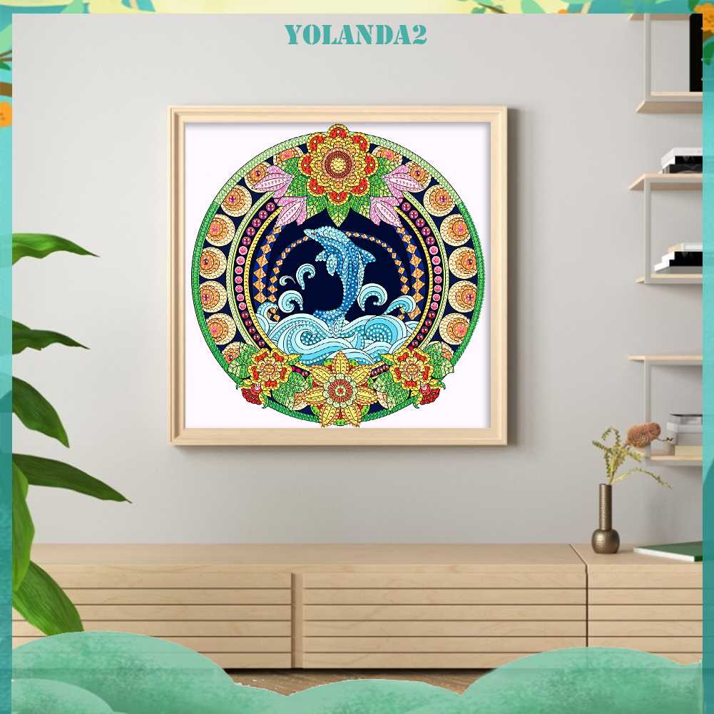 Tranh Đính Đá Hình Cá Heo 5D Nghệ Thuật Tự Làm Thủ Công Treo Trang Trí Nội Thất