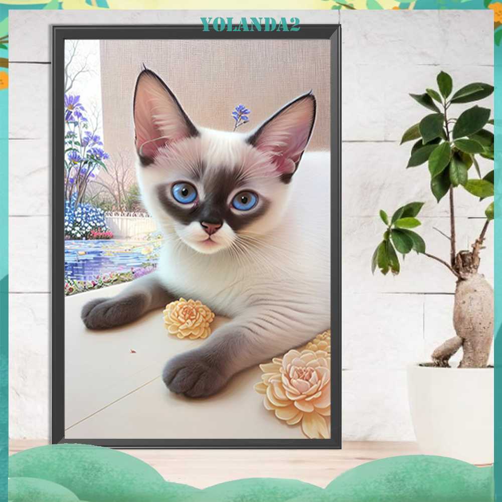 Tranh Đính Đá Kim Cương Toàn Bộ 5D DIY Hình Vẽ Mèo Trang Trí Nhà Cửa