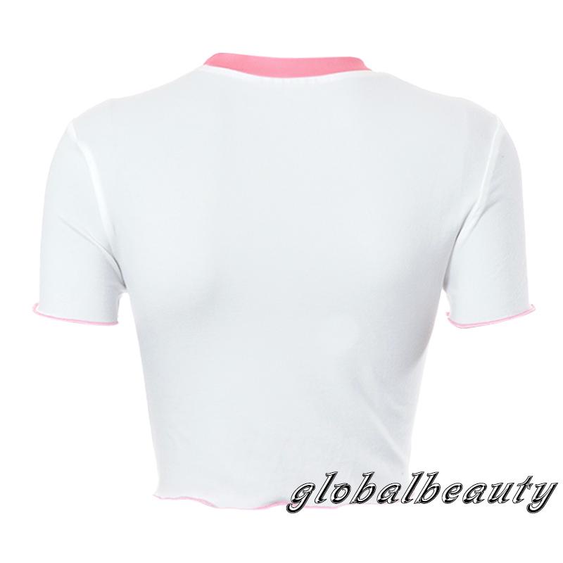 Áo Thun Crop Top Tay Ngắn In Họa Tiết Hoạt Hình Xinh Xắn Thời Trang Mùa Hè Cho Nữ