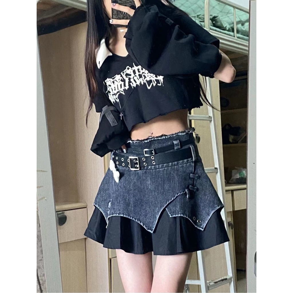 Set Áo Và Chân Váy Denim Ngắn Lưng Cao Thời Trang Mùa Hè Hàng Mới 2023 y2k