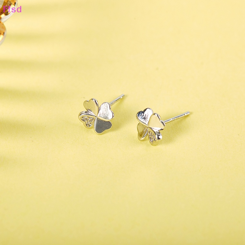 1 Đôi Bông Tai Mạ Bạc Hình Cỏ Bốn Lá Đính Đá Zircon Màu Sắc Đơn Giản Dành Cho Nữ