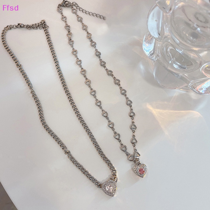 {Ffsd} Vòng cổ Đeo Cổ Tay Chuỗi Xích Ánh Sáng Zircon Mặt Trái Tim Pha Lê Thời Trang Punk Làm Quà Tặng Cho Bạn Gái *