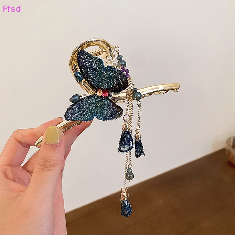 {Ffsd} Kẹp Tóc Kim Loại Hình Bướm Đính Kim Cương Pha Lê Tua Rua Hàn Quốc Cho Nữ * Bán Chạy