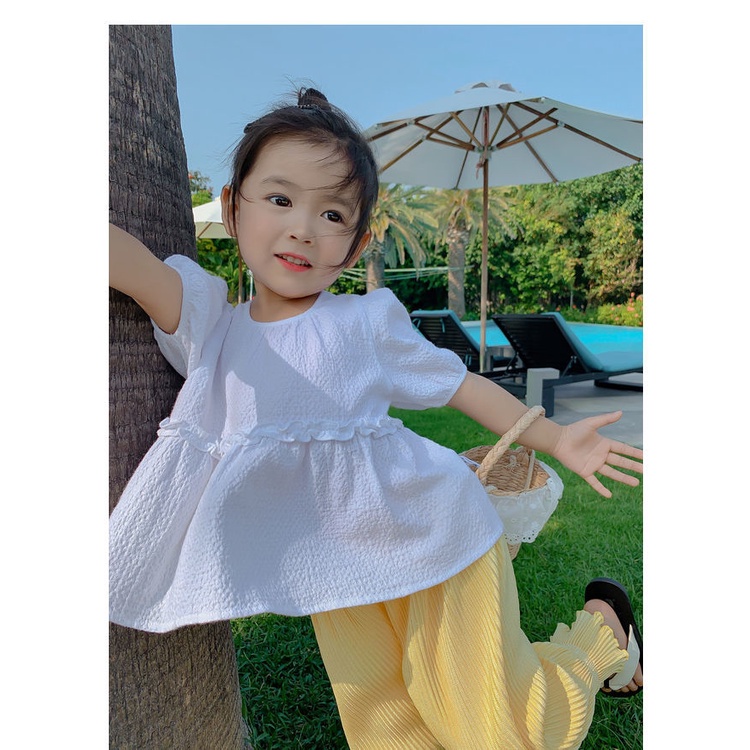 Áo Sơ Mi Vải Lanh Cotton Màu Sắc Đơn Giản Phong Cách Hàn Quốc Cho Bé Gái