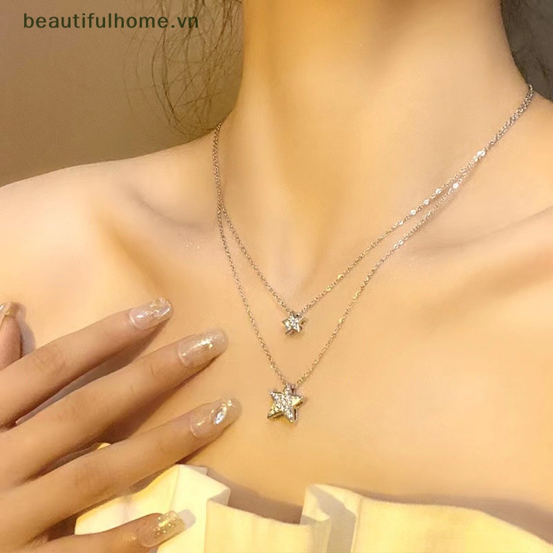 Vòng cổ Hai Lớp Mặt Hình Ngôi Sao Đính Đá Pha Lê Thời Trang Cho Nữ
