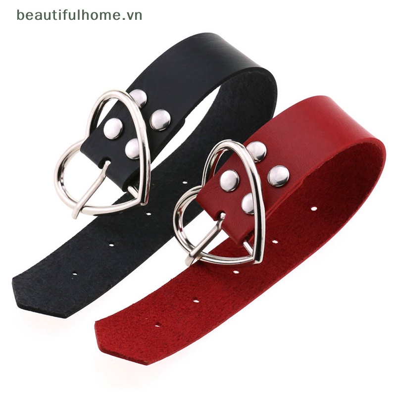 Vòng Đeo Tay Bằng Da Màu Đen Hình Trái Tim Phong Cách Gothic Dành Cho Nữ