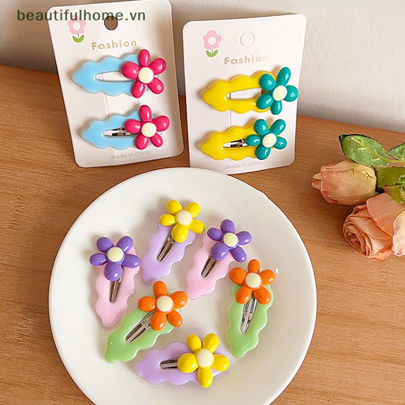 Bộ 2 Kẹp Tóc Hình Hoa Nhiều Màu Sắc Ngọt Ngào Dễ Thương