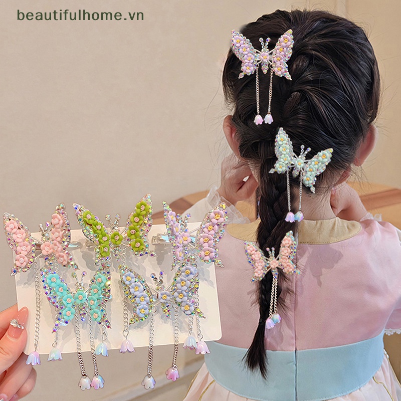 Kẹp Tóc Hình Cánh Bướm Phối Tua Rua Dễ Thương Cho Bé Gái
