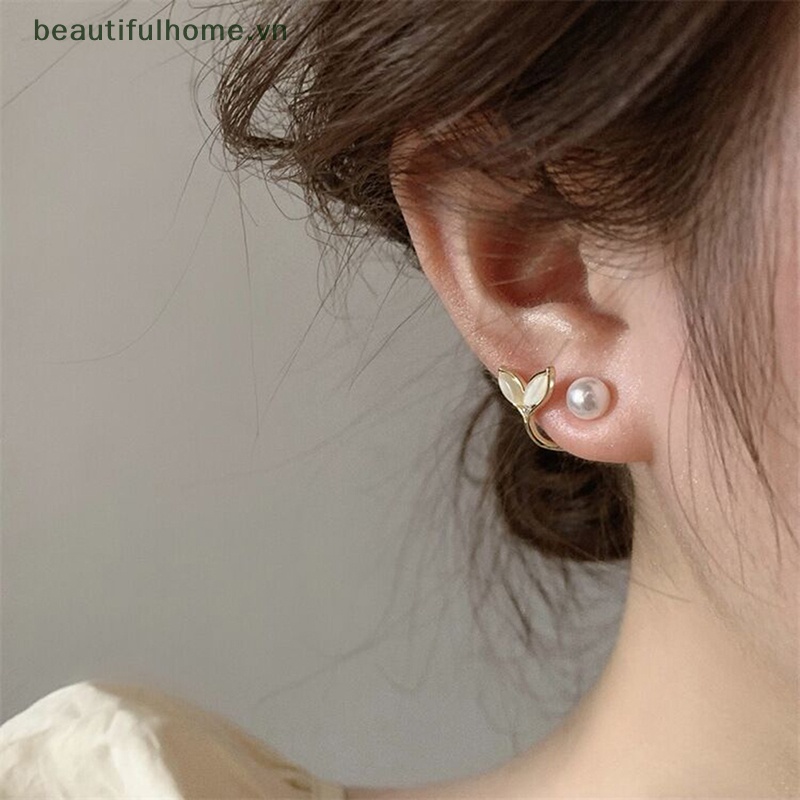 [beautifulhome] Bông Tai Đuôi Cá Đính Ngọc Trai Giả Pha Lê Thời Trang Ngọt Ngào Cho Nữ [beauty]