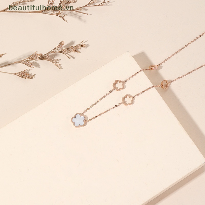 [beautifulhome] Vòng cổ Bằng Thép Titan Mặt Hình Hoa Vỏ Sò Màu Trắng Thanh Lịch Thời Trang Cao Cấp Đa Năng [beauty]