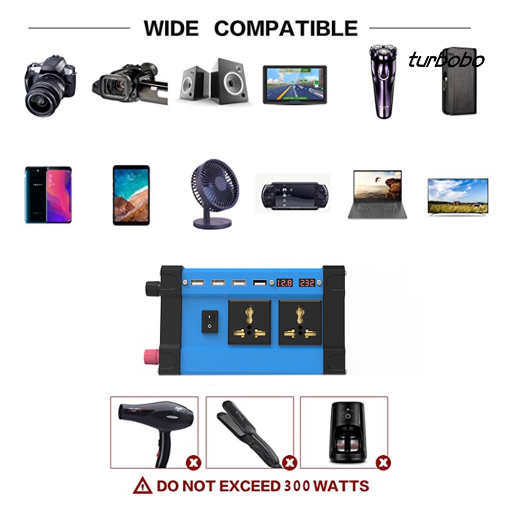 Bộ Chuyển Đổi Nguồn Điện USB 12V 300W Thông Dụng Với Màn Hình Hiển Thị Điện Áp Cho Xe Hơi Xe Tải TV Laptop