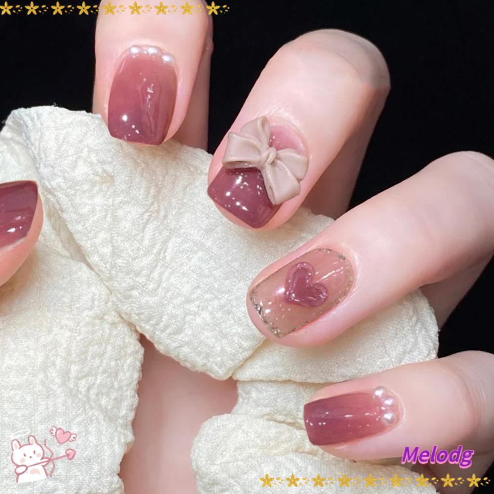 Bộ 24 Móng Tay Giả Đầu Tròn / Vuông Dạng Nhấn Che Phủ Toàn Diện