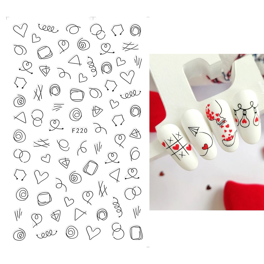 Miếng Dán Trang Trí Móng Tay Họa Tiết Hình Học Màu Đen Kiểu Pháp