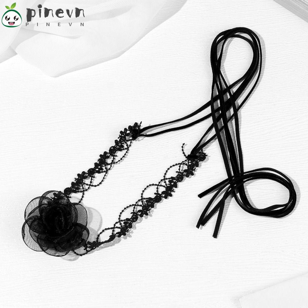 Set 6 Vòng Cổ Thắt Nơ Ruy Băng Màu Đen In Hoa Trà