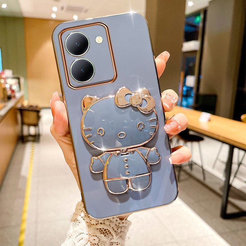 Ốp Điện Thoại Mềm Có Giá Đỡ Và Gương Soi KT Đáng Yêu Cho VIVO Y36 5G 4G 2023